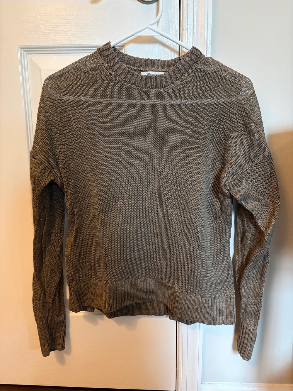 100% Linen Madewell Olive Crewneck Sweater